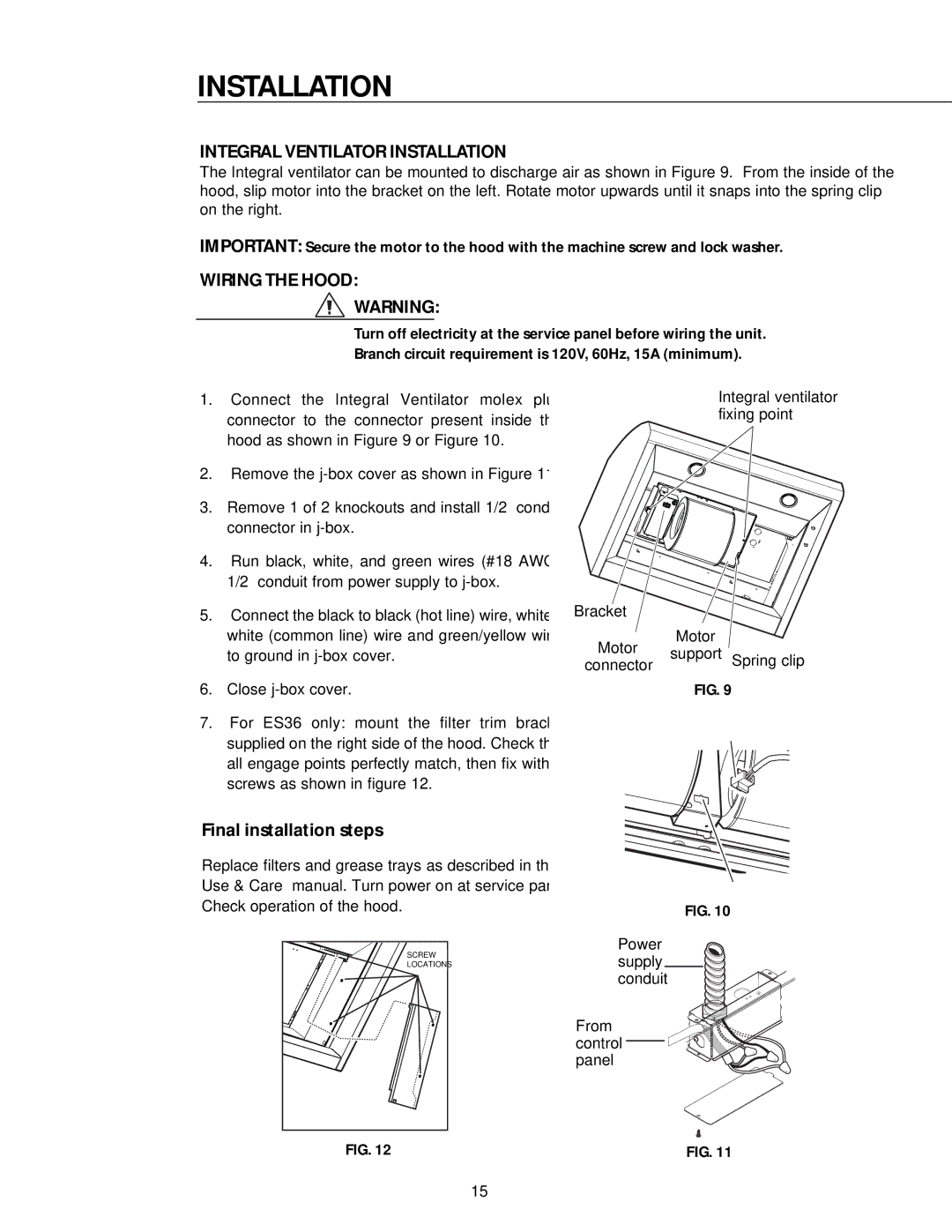 DCS RDS-364GD manual Integral Ventilator Installation, Wiring the Hood 