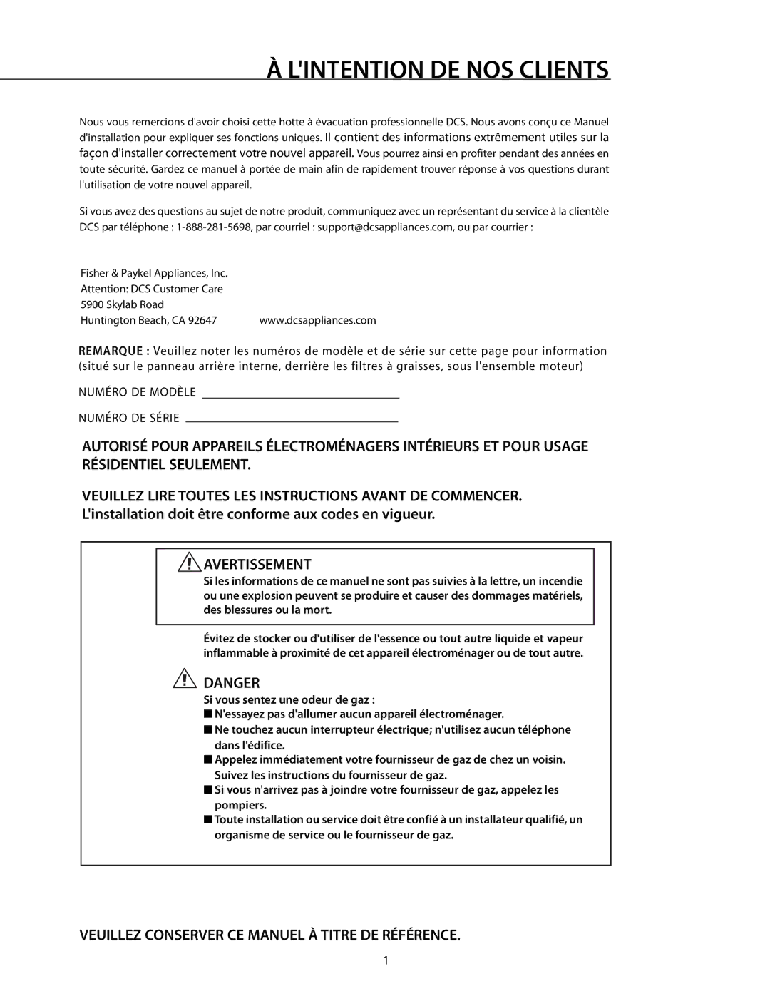 DCS RDS-364GD manual Lintention DE NOS Clients, Avertissement, Veuillez Conserver CE Manuel À Titre DE Référence 