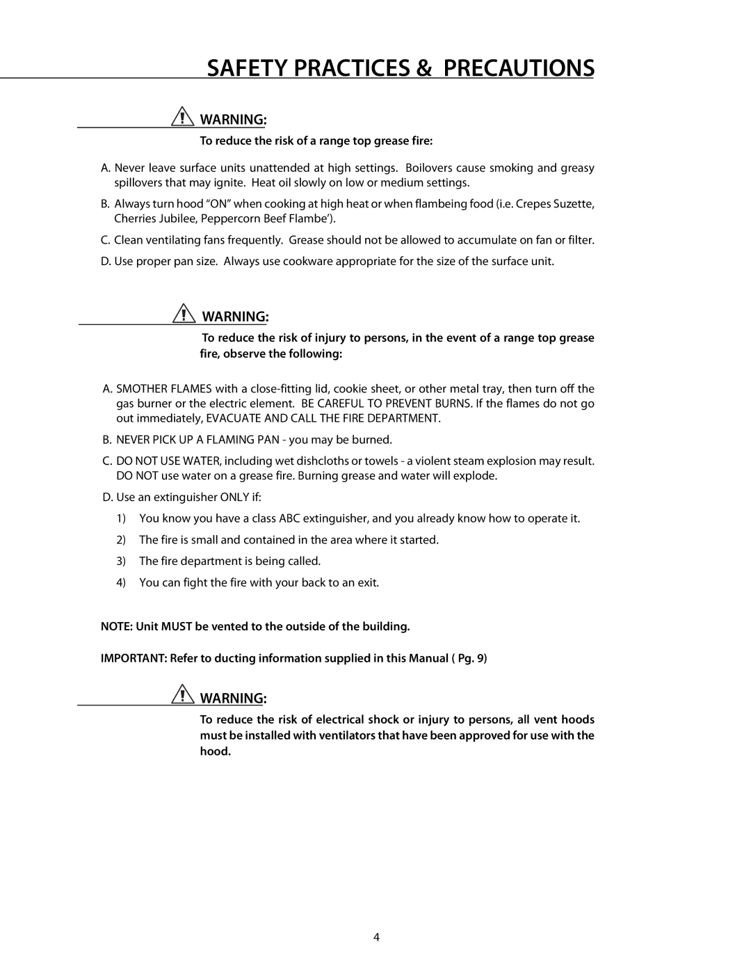 DCS RDS-364GD manual Safety Practices & Precautions, To reduce the risk of a range top grease fire 