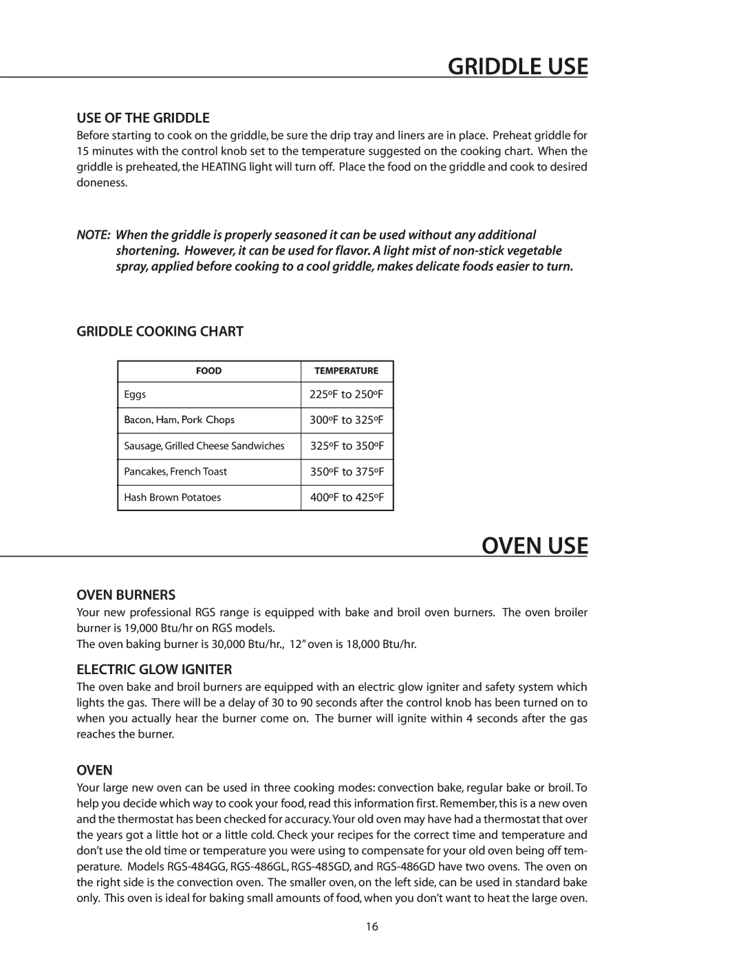 DCS RGS-486GD, RGS-486GL, RGS-484GG, CS-364GD, RGS-305, RGS-485GD, RGS-364GD, RGS-364GL, RGS-366 manual Oven USE 