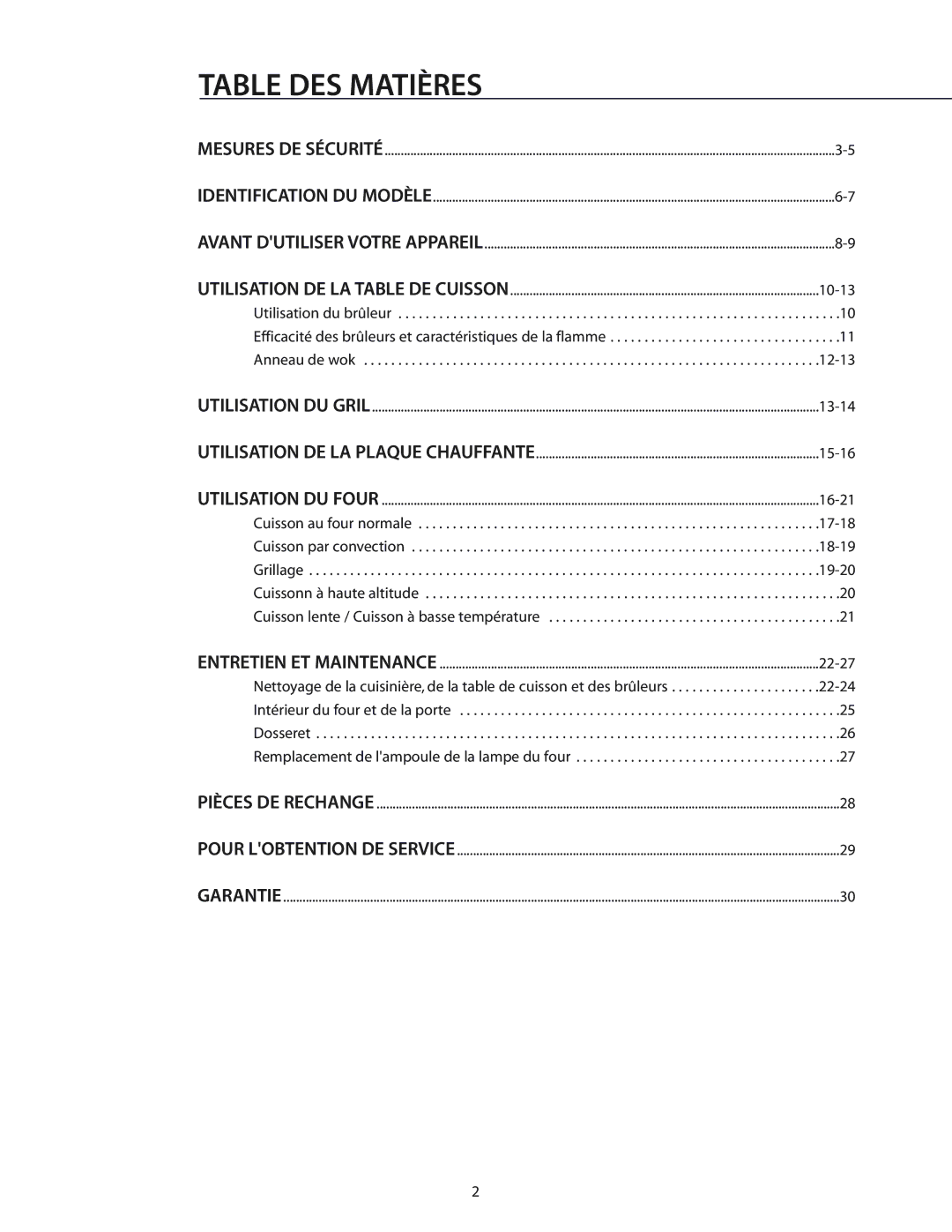 DCS RGS-486GL, RGS-484GG, CS-364GD, RGS-305, RGS-485GD, RGS-364GD, RGS-364GL, RGS-366, RGS-486GD manual Table DES Matières 