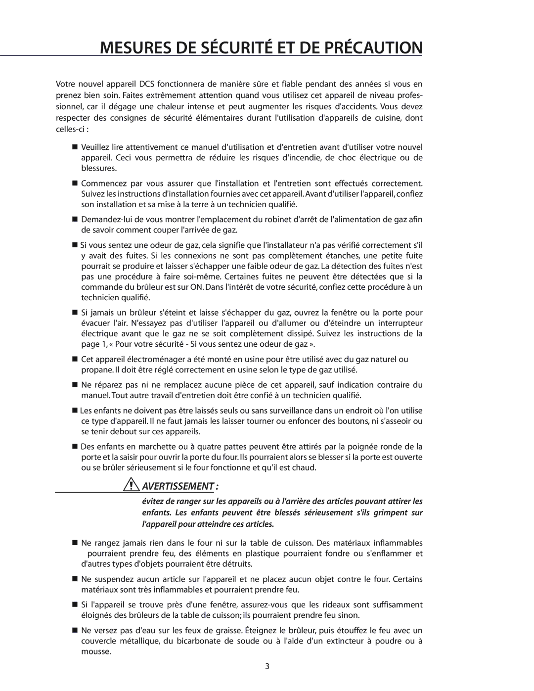 DCS RGS-484GG, RGS-486GL, CS-364GD, RGS-305, RGS-485GD, RGS-364GD, RGS-364GL, RGS-366 manual Mesures DE Sécurité ET DE Précaution 