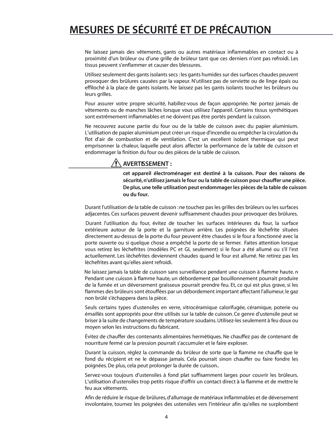 DCS CS-364GD, RGS-486GL, RGS-484GG, RGS-305, RGS-485GD, RGS-364GD, RGS-364GL, RGS-366 manual Mesures DE Sécurité ET DE Précaution 