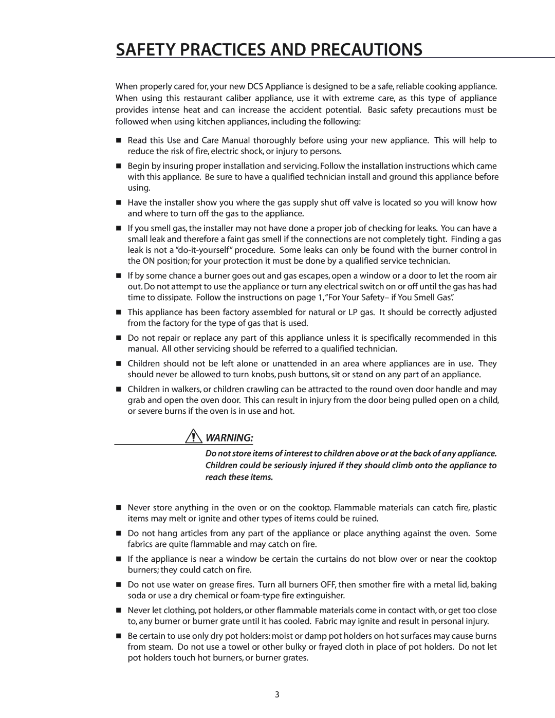 DCS RGS-485GD, RGS-486GL, RGS-484GG, CS-364GD, RGS-305, RGS-364GD, RGS-364GL, RGS-366, RGS-486GD Safety Practices and Precautions 