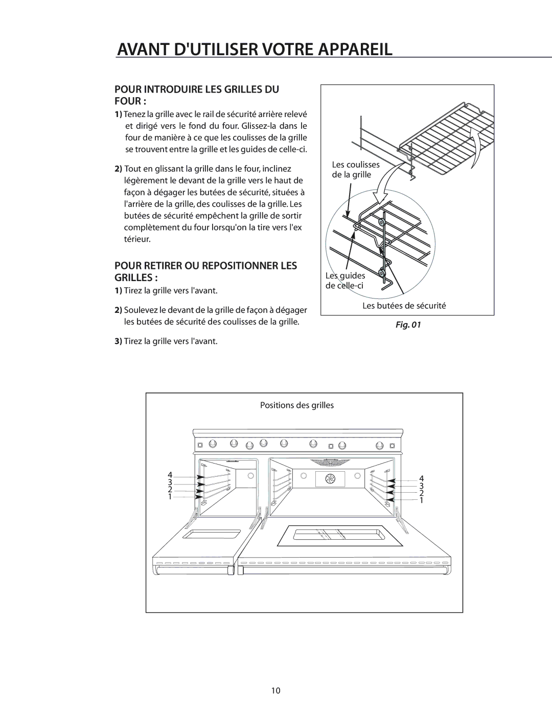 DCS RGS-486GD, RGS-486GL, RGS-484GG, CS-364GD Pour Introduire LES Grilles DU Four, Pour Retirer OU Repositionner LES Grilles 