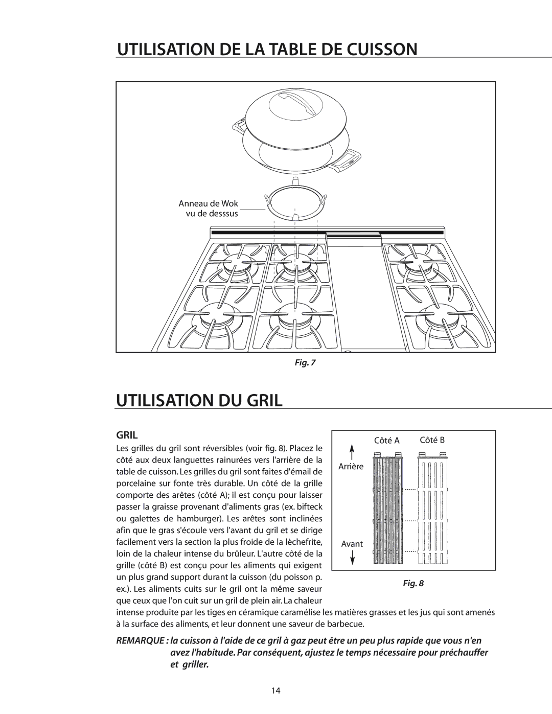 DCS RGS-305, RGS-486GL, RGS-484GG, CS-364GD, RGS-485GD, RGS-364GD, RGS-364GL, RGS-366, RGS-486GD manual Utilisation DU Gril 