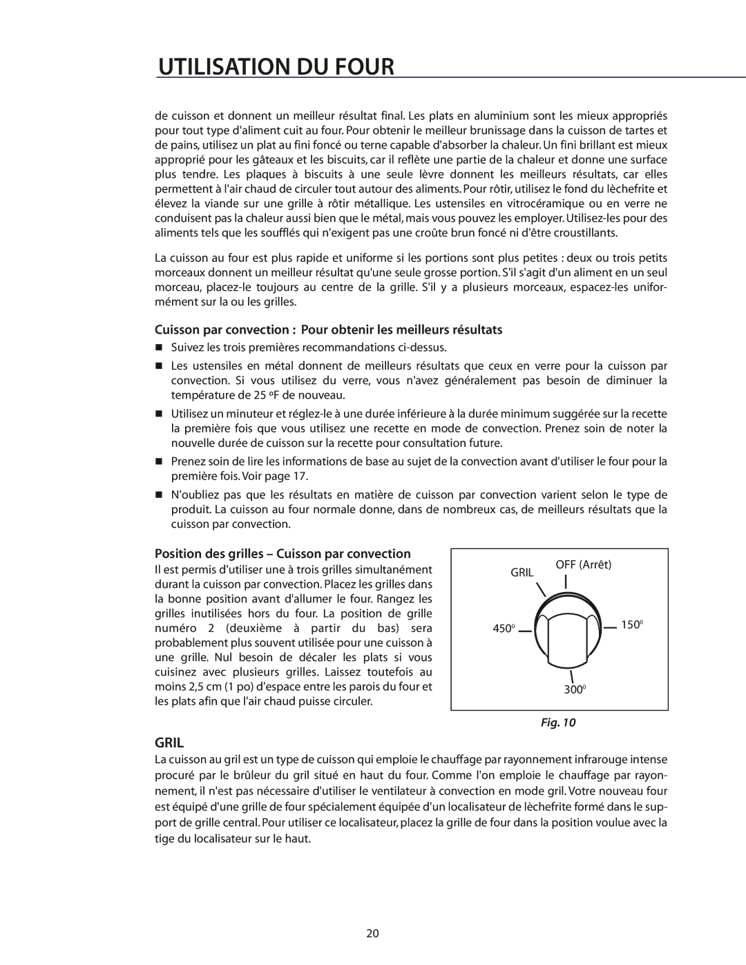 DCS RGS-486GL Cuisson par convection Pour obtenir les meilleurs résultats, Position des grilles Cuisson par convection 