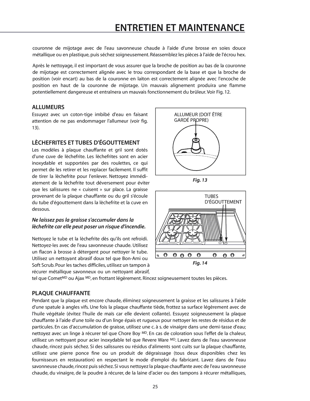 DCS RGS-364GD, RGS-486GL, RGS-484GG, CS-364GD, RGS-305 manual Allumeurs, Lèchefrites ET Tubes Dégouttement, Plaque Chauffante 