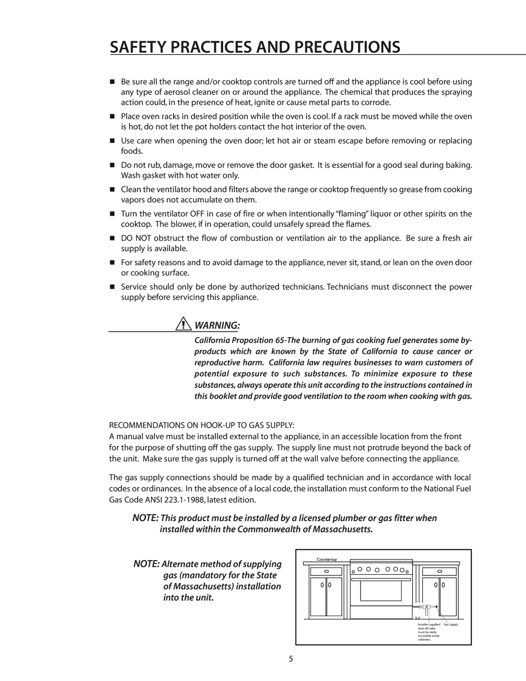 DCS RGS-364GL, RGS-486GL, RGS-484GG, CS-364GD, RGS-305, RGS-485GD, RGS-364GD, RGS-366 Recommendations on HOOK-UP to GAS Supply 