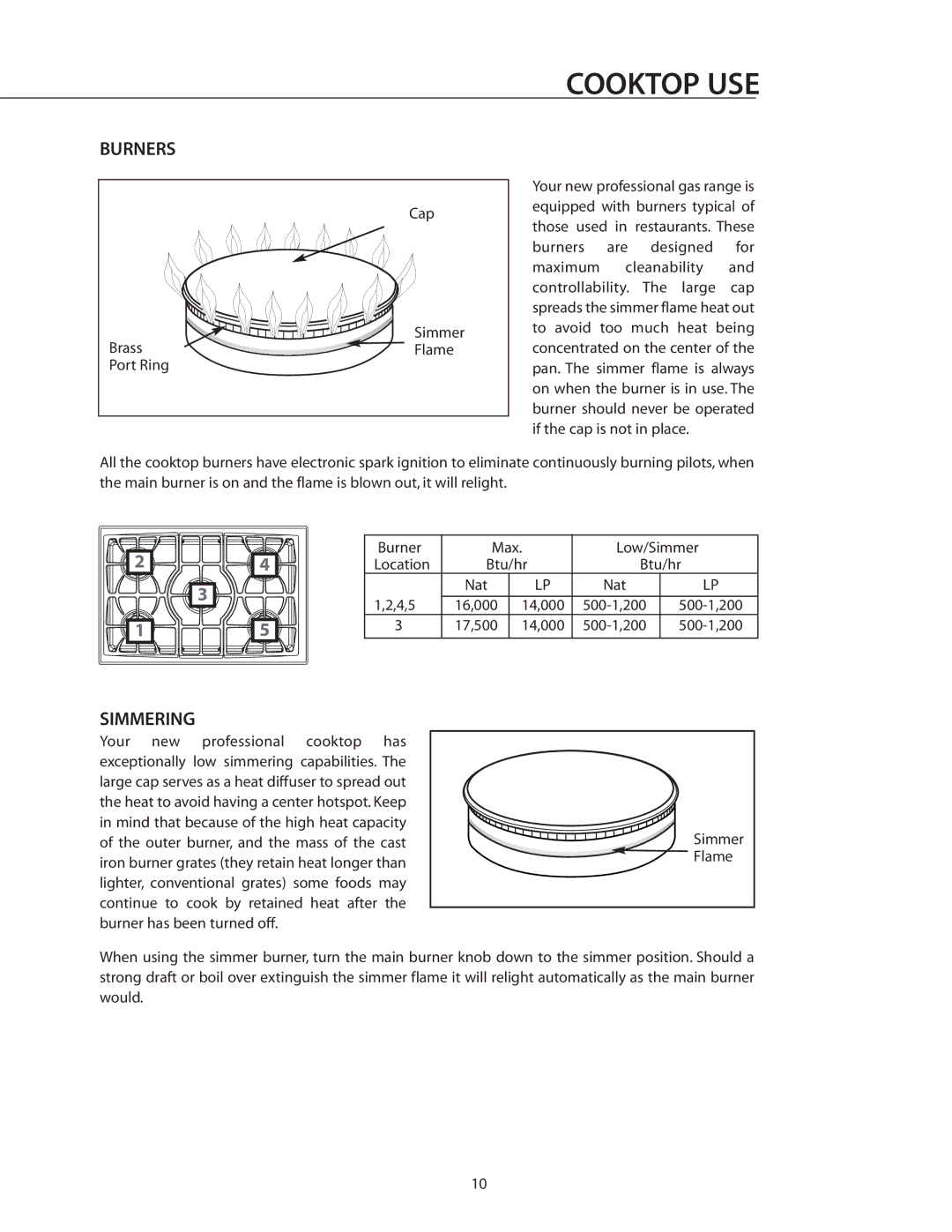 DCS RGSC-305SS, RGSC-305BK, RGSC-305WT manual Cooktop USE, Burners, Simmering 