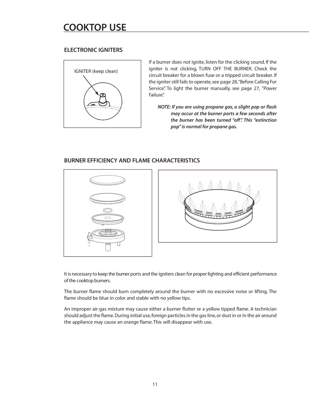 DCS RGSC-305BK, RGSC-305WT, RGSC-305SS manual Electronic Igniters, Burner Efficiency and Flame Characteristics 