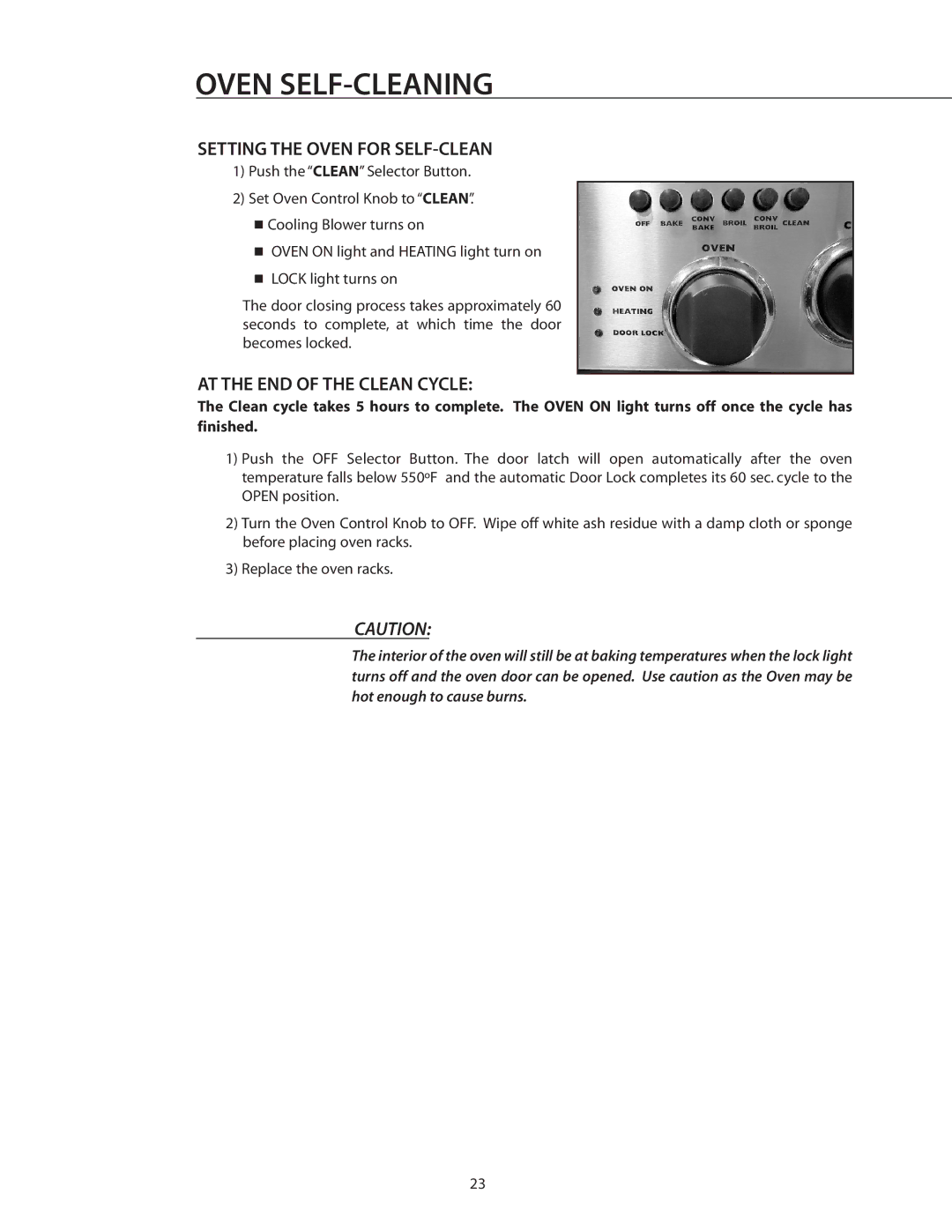 DCS RGSC-305BK, RGSC-305WT, RGSC-305SS manual Setting the Oven for SELF-CLEAN, AT the END of the Clean Cycle 