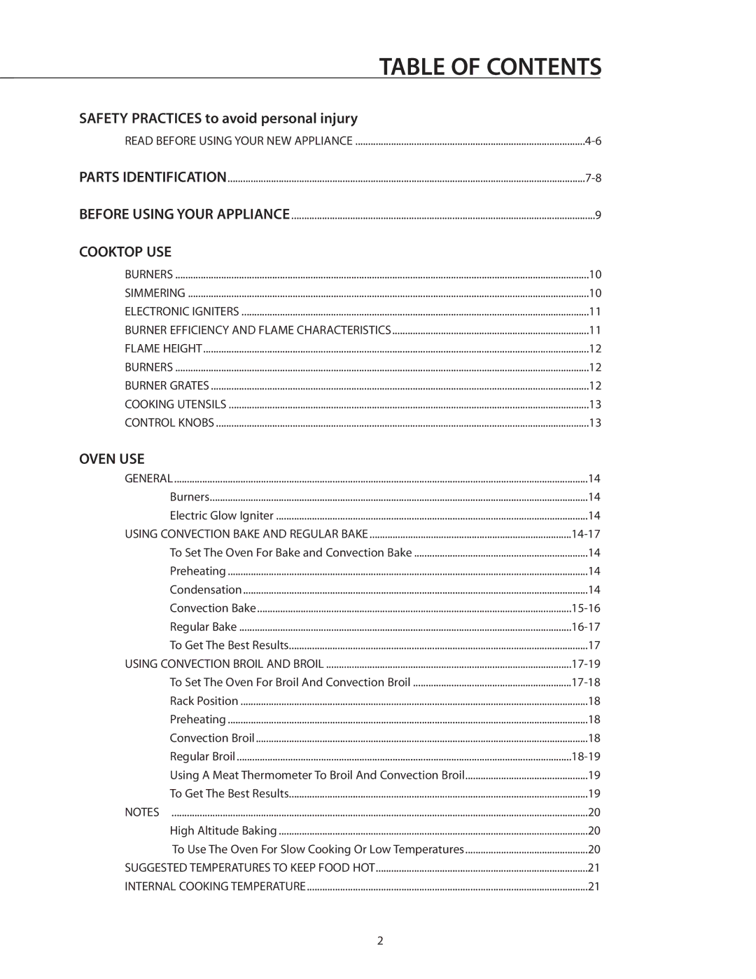 DCS RGSC-305BK, RGSC-305WT, RGSC-305SS manual Table of Contents 