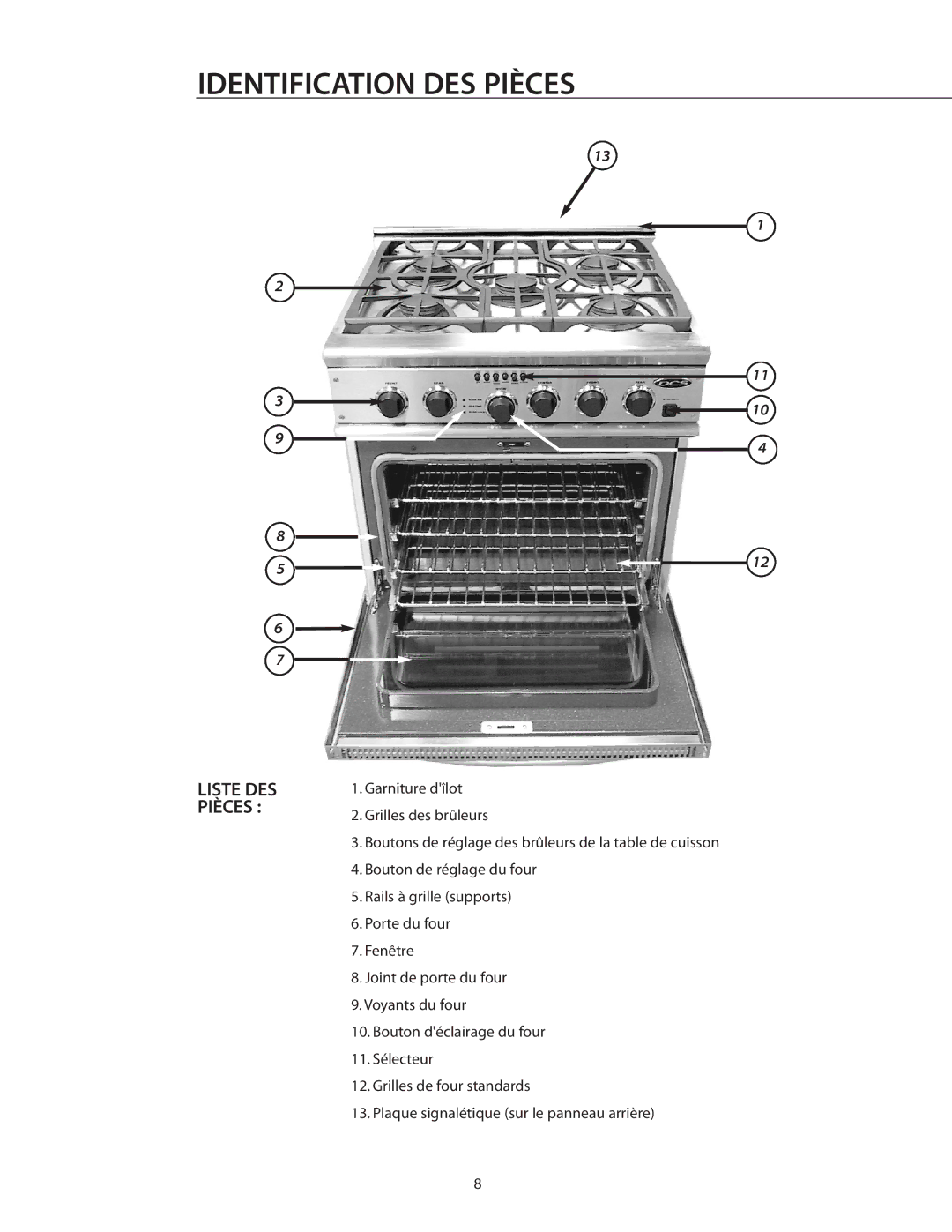 DCS RGSC-305SS, RGSC-305BK, RGSC-305WT manual Identification DES Pièces, Liste DES Pièces 