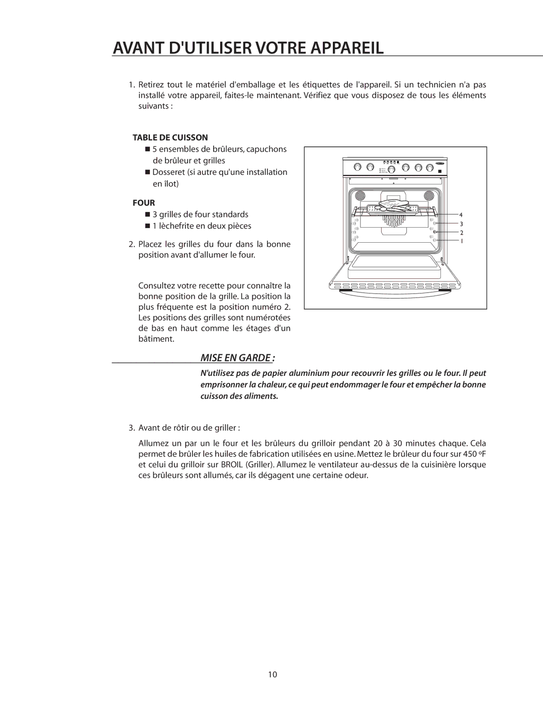 DCS RGSC-305WT, RGSC-305BK, RGSC-305SS manual Avant Dutiliser Votre Appareil, Table DE Cuisson 