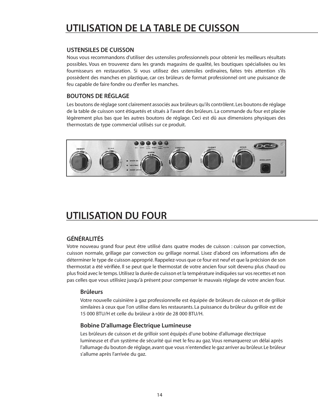 DCS RGSC-305SS, RGSC-305BK, RGSC-305WT manual Utilisation DU Four, Ustensiles DE Cuisson, Boutons DE Réglage, Généralités 