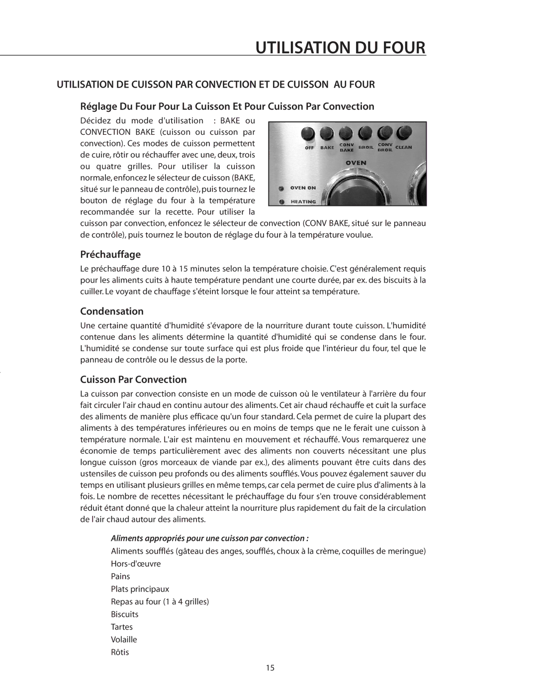 DCS RGSC-305BK manual Utilisation DE Cuisson PAR Convection ET DE Cuisson AU Four, Préchauffage, Cuisson Par Convection 