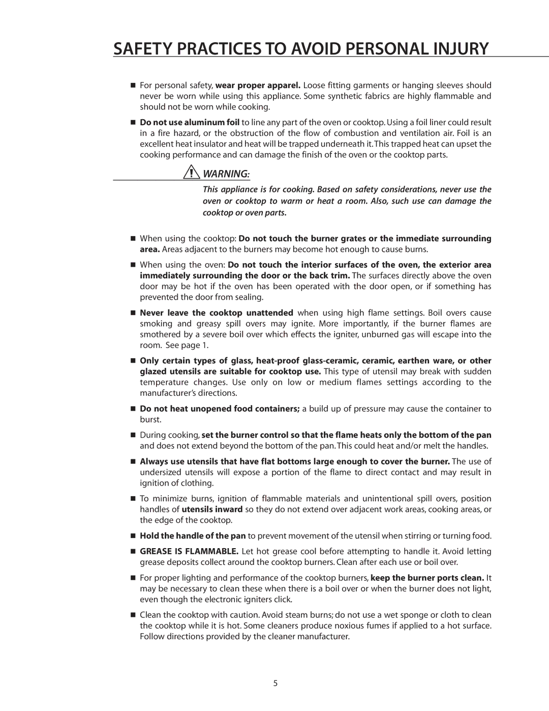 DCS RGSC-305BK, RGSC-305WT, RGSC-305SS manual Safety Practices to Avoid Personal Injury 