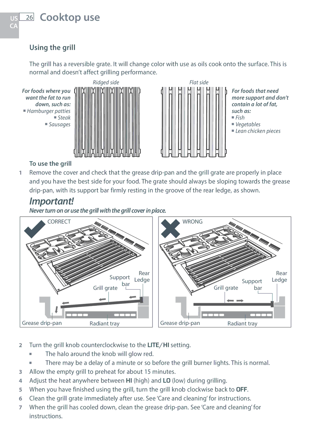 DCS RGY/RGV, RGUC/RGVC, RDU/RDV manual Using the grill, To use the grill 