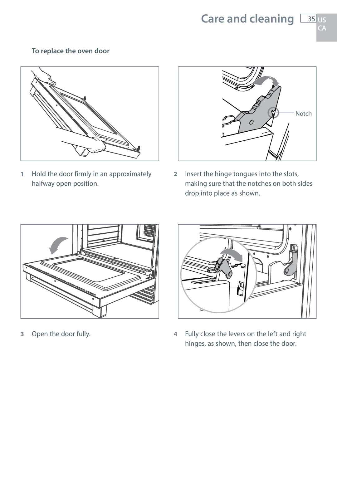 DCS RGY/RGV, RGUC/RGVC, RDU/RDV manual To replace the oven door 