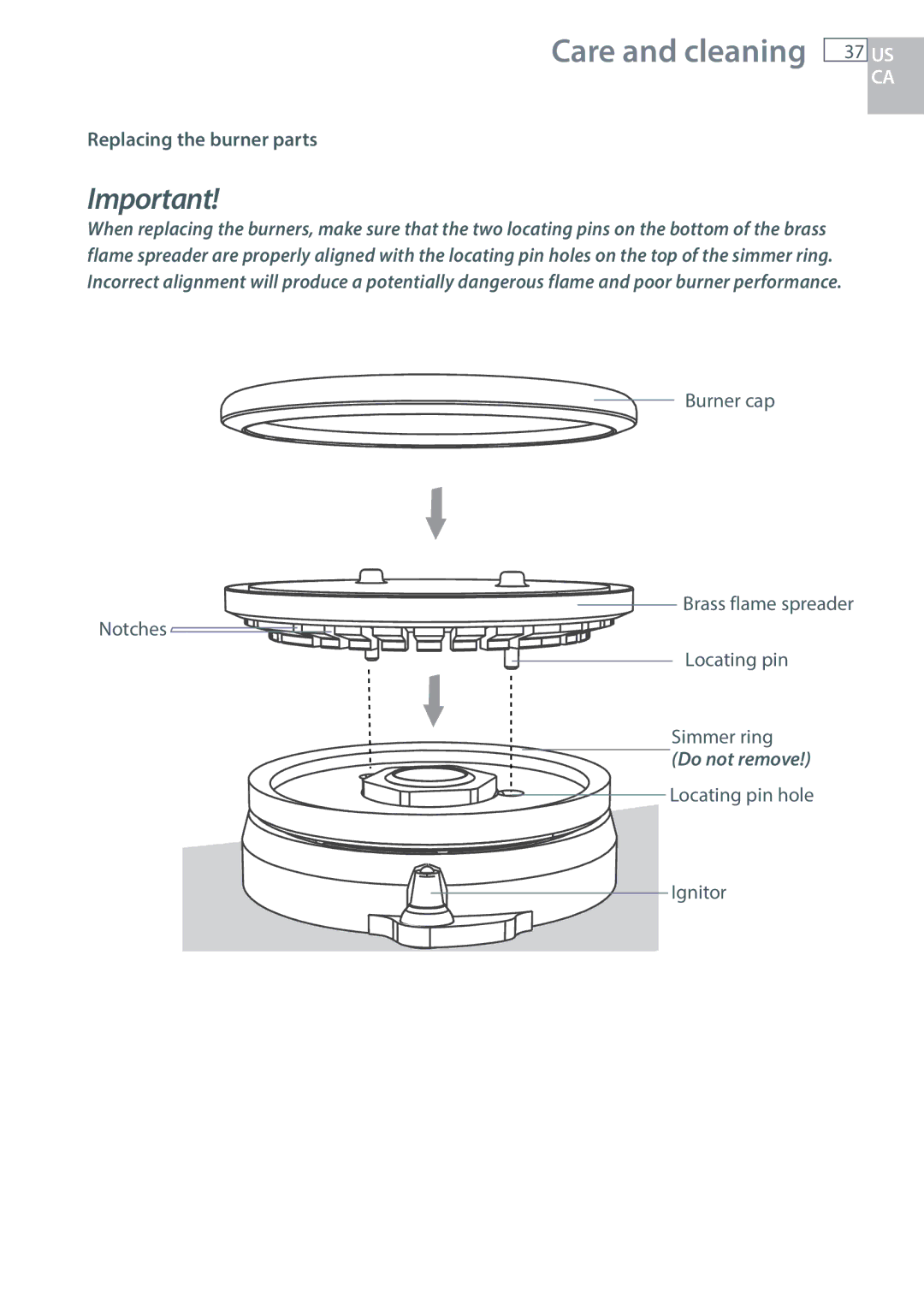 DCS RGUC/RGVC, RGY/RGV, RDU/RDV manual Replacing the burner parts 