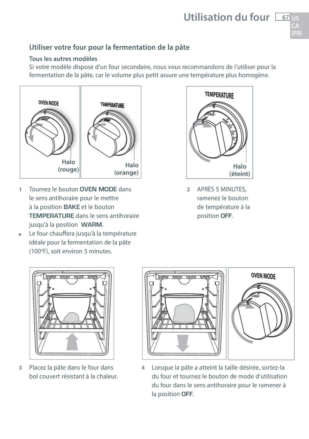 DCS RGUC/RGVC Utilisation du four 67 US, Utiliser votre four pour la fermentation de la pâte, Tous les autres modèles 