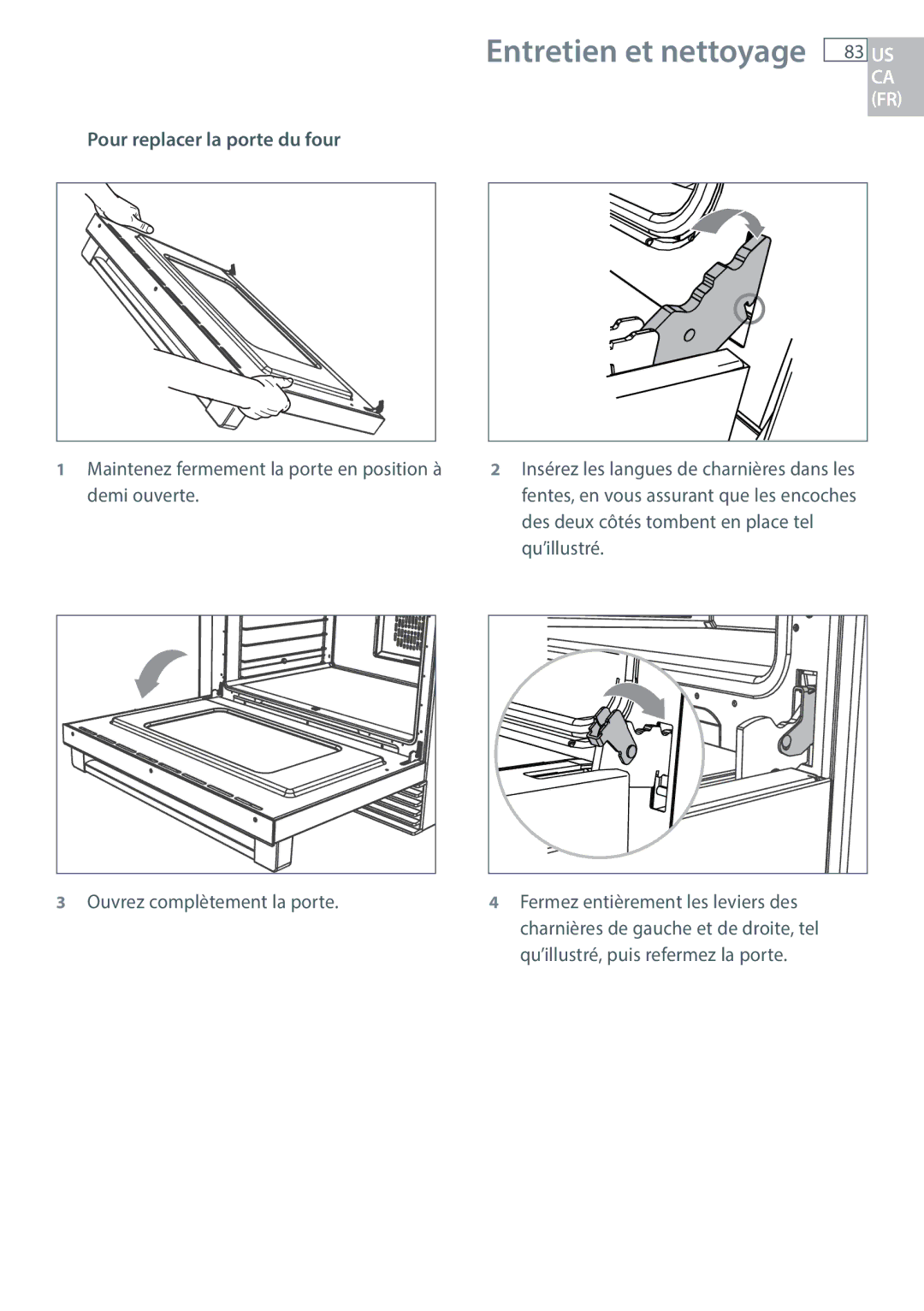 DCS RGY/RGV, RGUC/RGVC, RDU/RDV manual Pour replacer la porte du four 