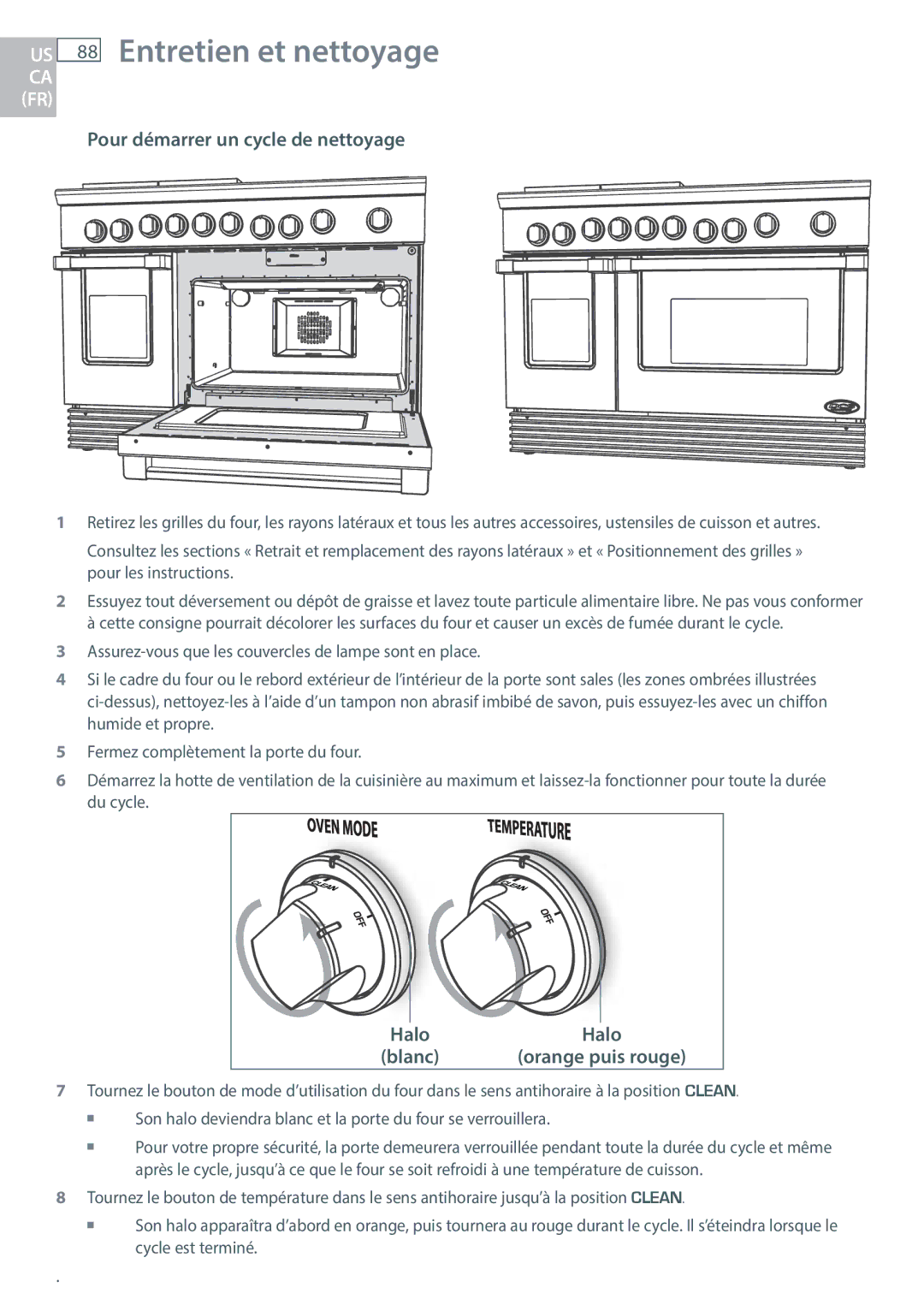 DCS RGUC/RGVC, RGY/RGV, RDU/RDV manual US 88 Entretien et nettoyage, Pour démarrer un cycle de nettoyage 