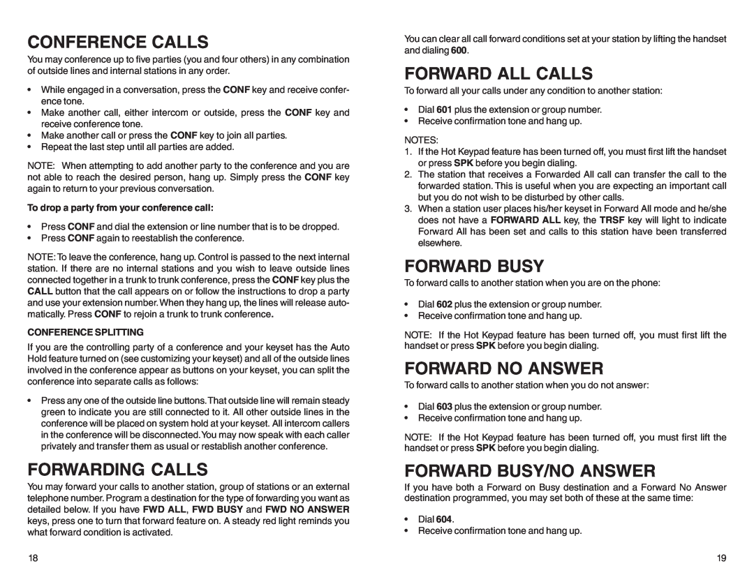 DCS 7B, STD 24B manual Conference Calls, Forwarding Calls, Forward All Calls, Forward No Answer, Forward Busy/No Answer 