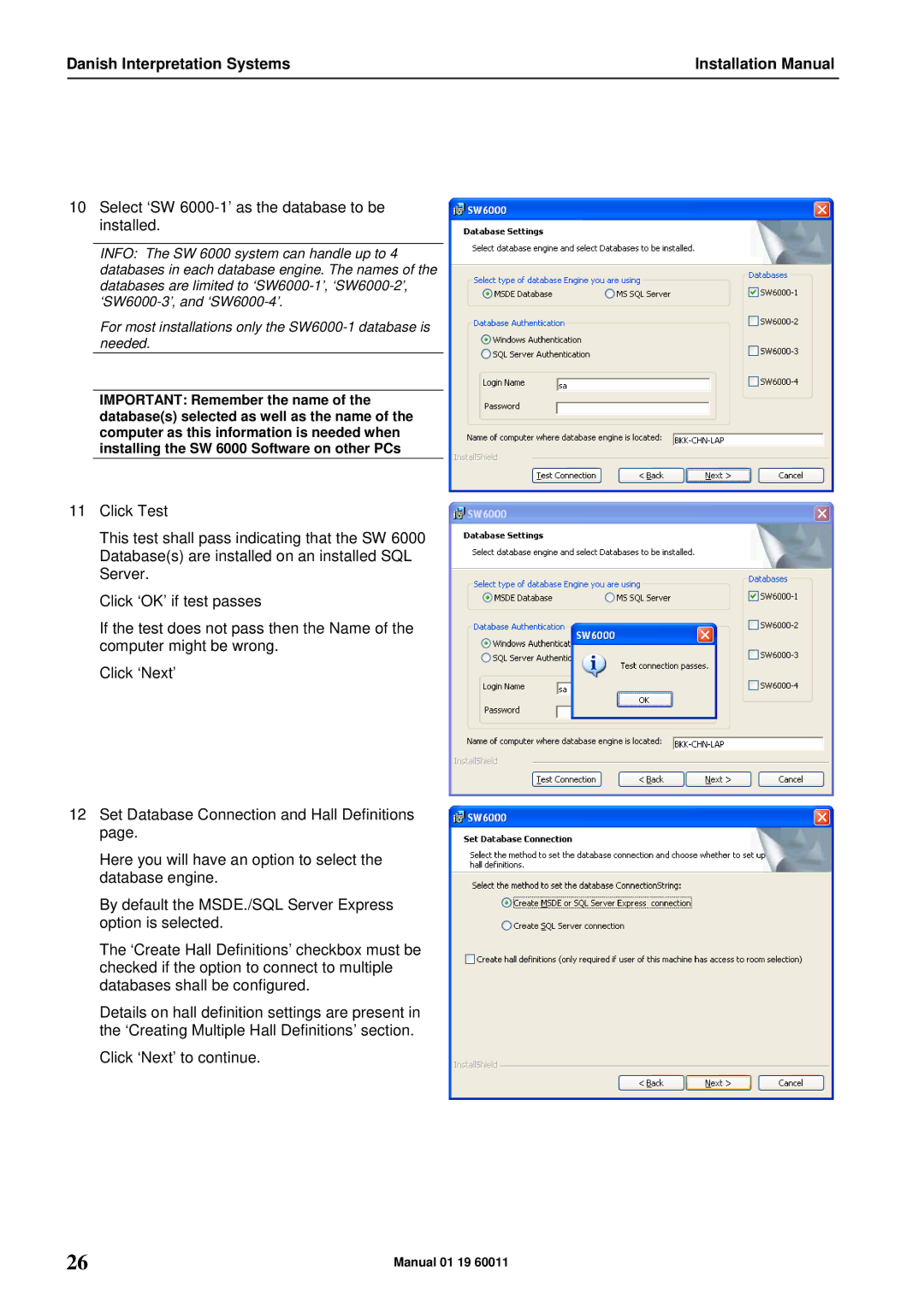 DCS installation manual Select ‘SW 6000-1’ as the database to be installed 