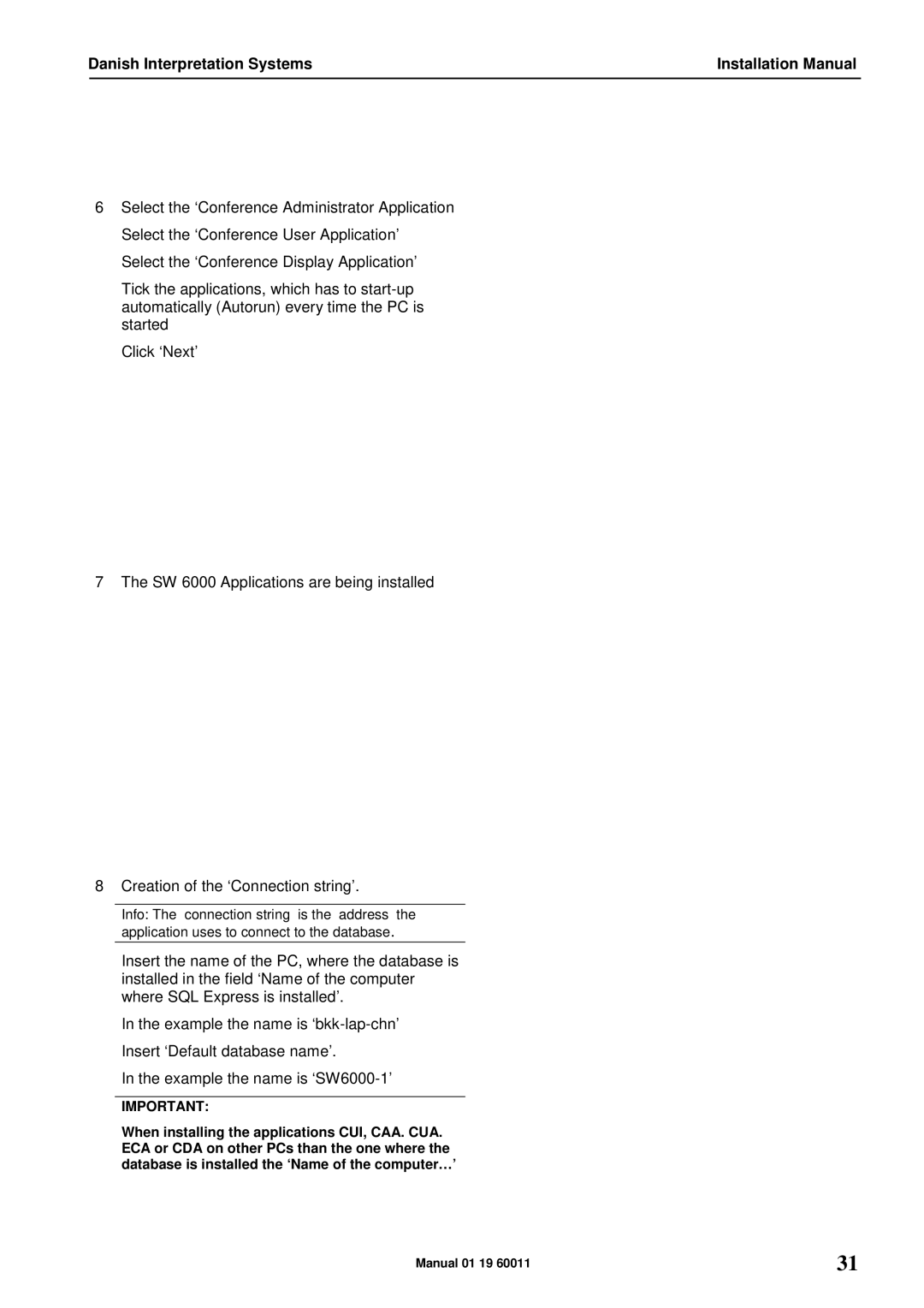 DCS SW 6000 installation manual Danish Interpretation Systems Installation Manual 