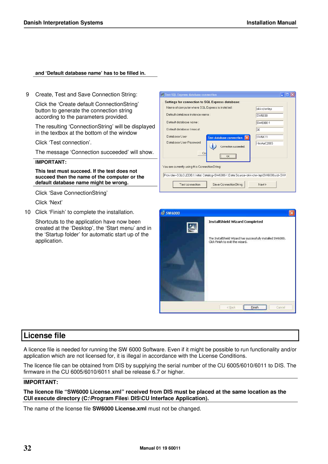 DCS SW 6000 installation manual License file 