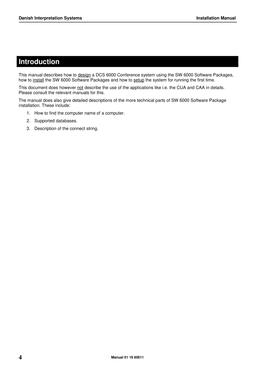 DCS SW 6000 installation manual Introduction 