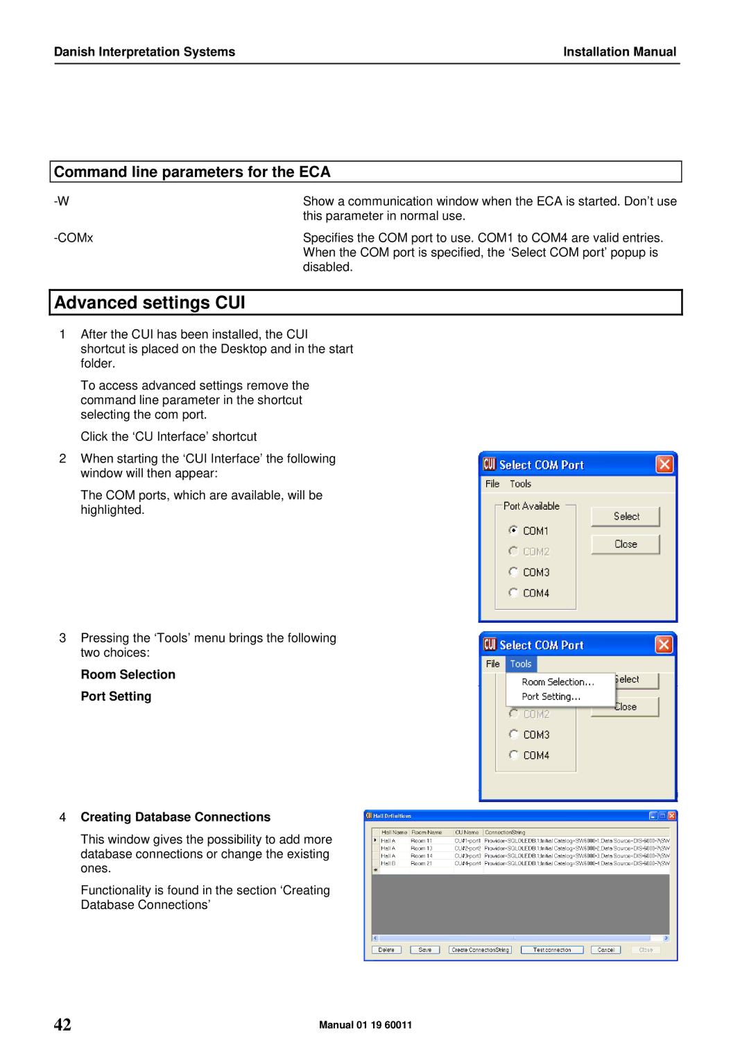 DCS SW 6000 installation manual Advanced settings CUI, Command line parameters for the ECA 