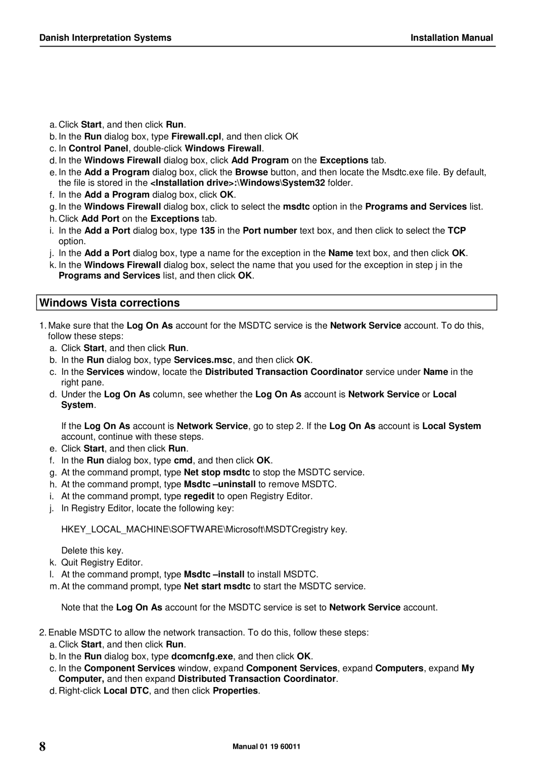 DCS SW 6000 installation manual Windows Vista corrections, Click Add Port on the Exceptions tab 