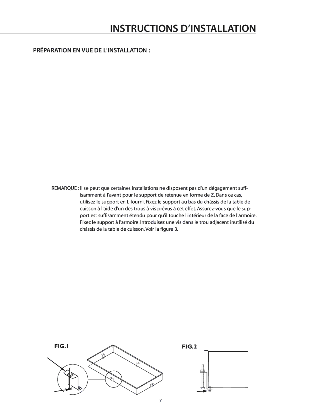 DCS CT-365SS, T-365BK installation manual Instructions D’INSTALLATION, Préparation EN VUE DE Linstallation 