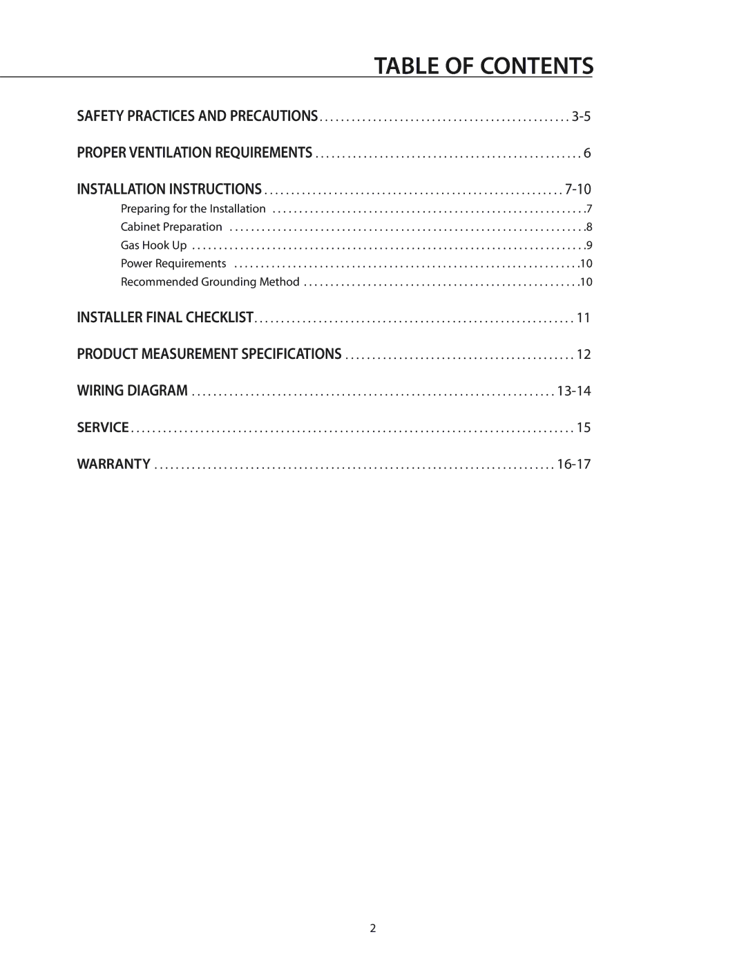 DCS CT-365SS, T-365BK installation manual Table of Contents 