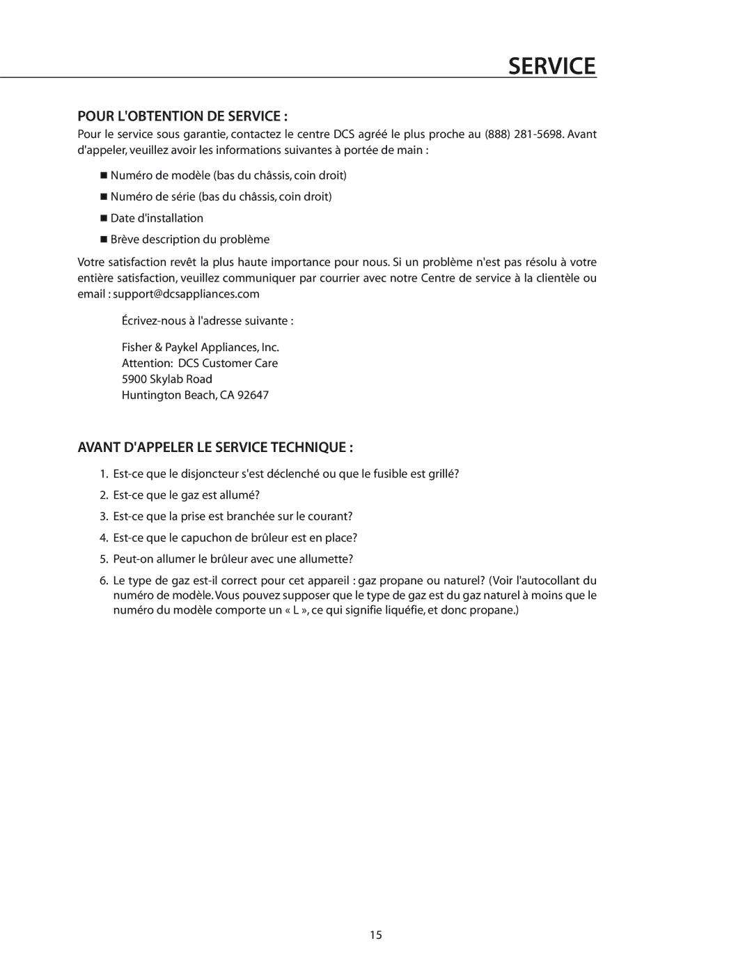 DCS CT-365SS, T-365BK installation manual Pour Lobtention DE Service, Avant Dappeler LE Service Technique 