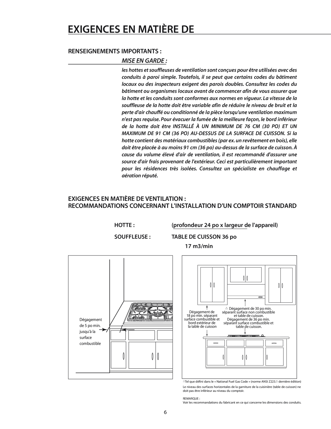 DCS T-365BK, CT-365SS installation manual Renseignements Importants, Mise En Garde, Exigences En Matière De Ventilation 