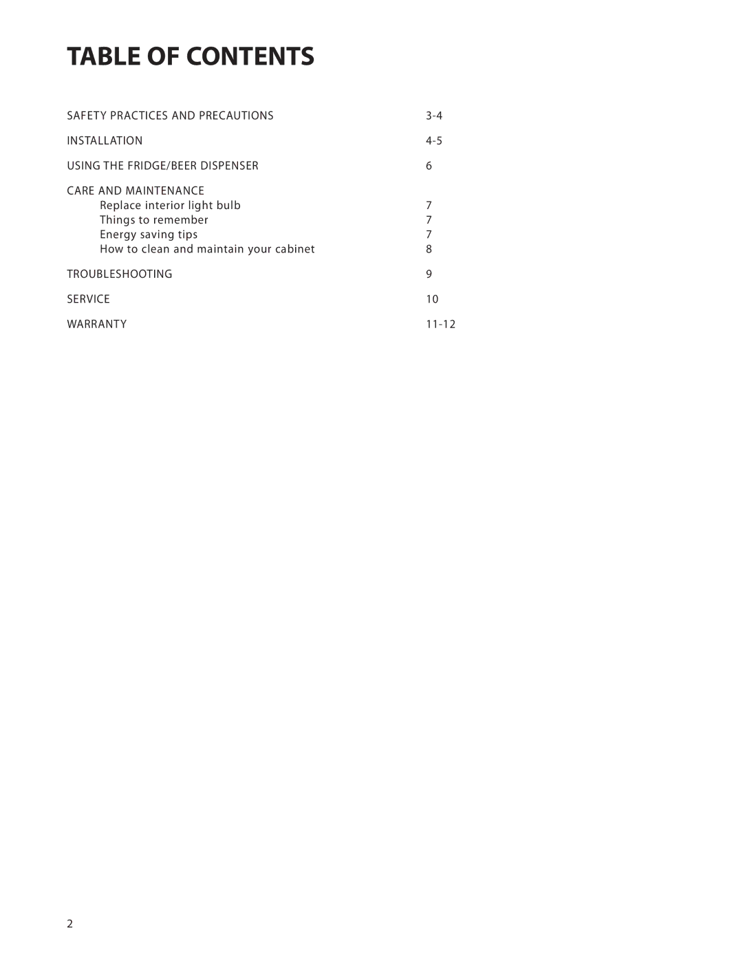 DCS UR624, UT624 manual Table of Contents 