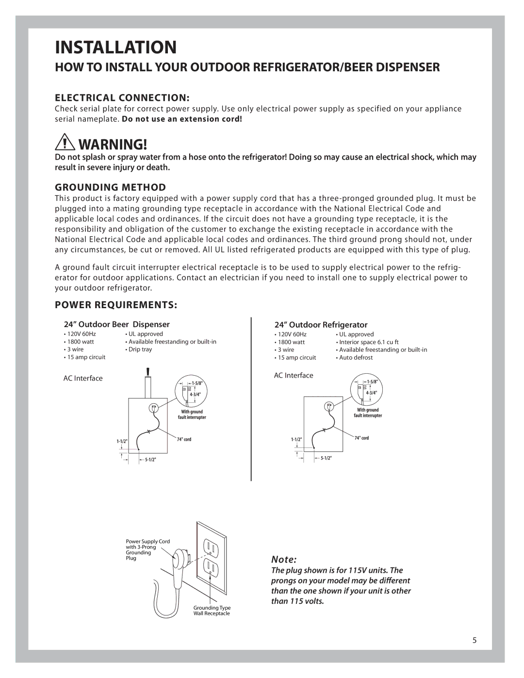 DCS UT624, UR624 manual Electrical Connection, Grounding Method, Power Requirements 