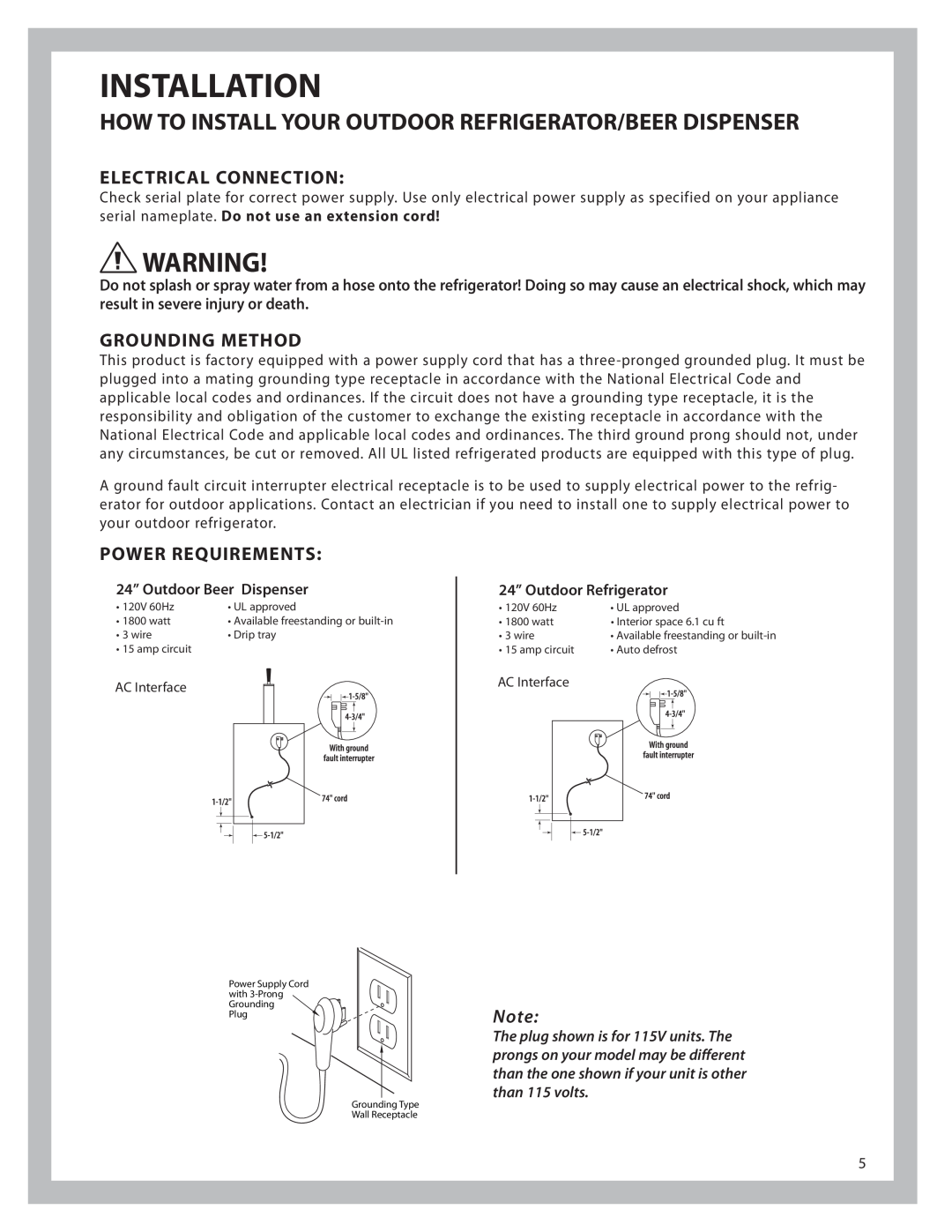 DCS UT624, UR624 manual Electrical Connection, Grounding Method, Power Requirements, Installation 