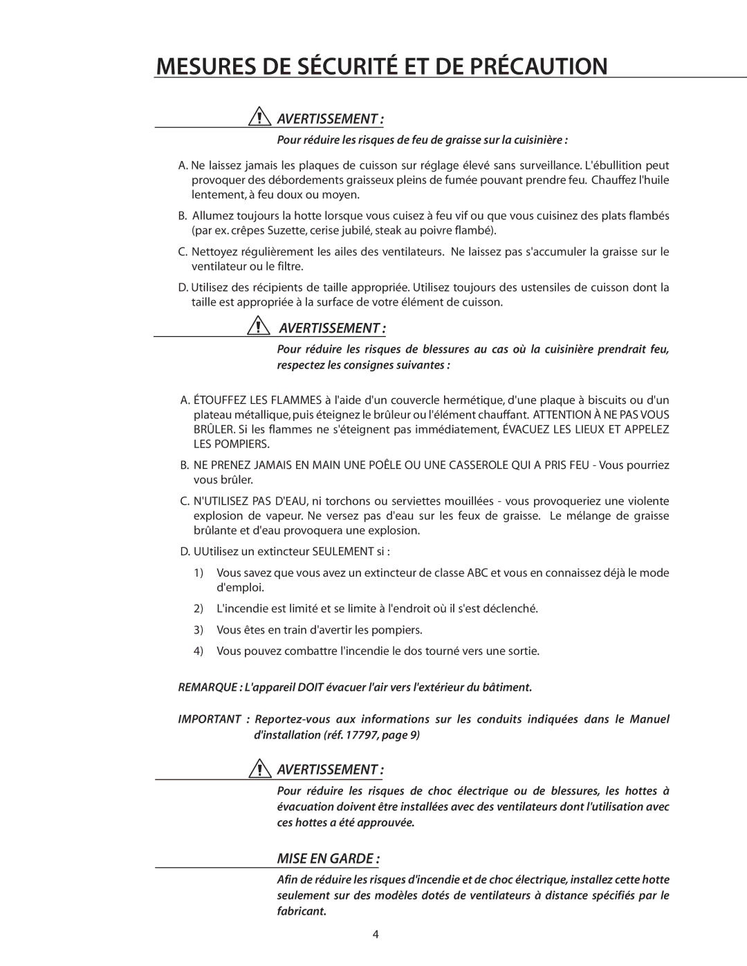 DCS ES30, VS30, VS48, VS36, ES36, VS1236 manual Pour réduire les risques de feu de graisse sur la cuisinière 