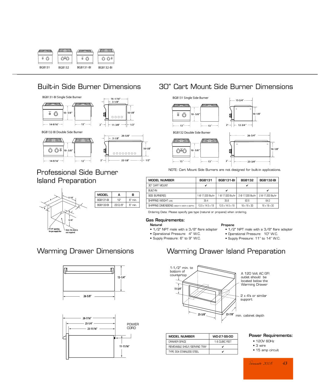 DCS WD-27-SS-OD Professional Side Burner Island Preparation, Warming Drawer Dimensions Warming Drawer Island Preparation 