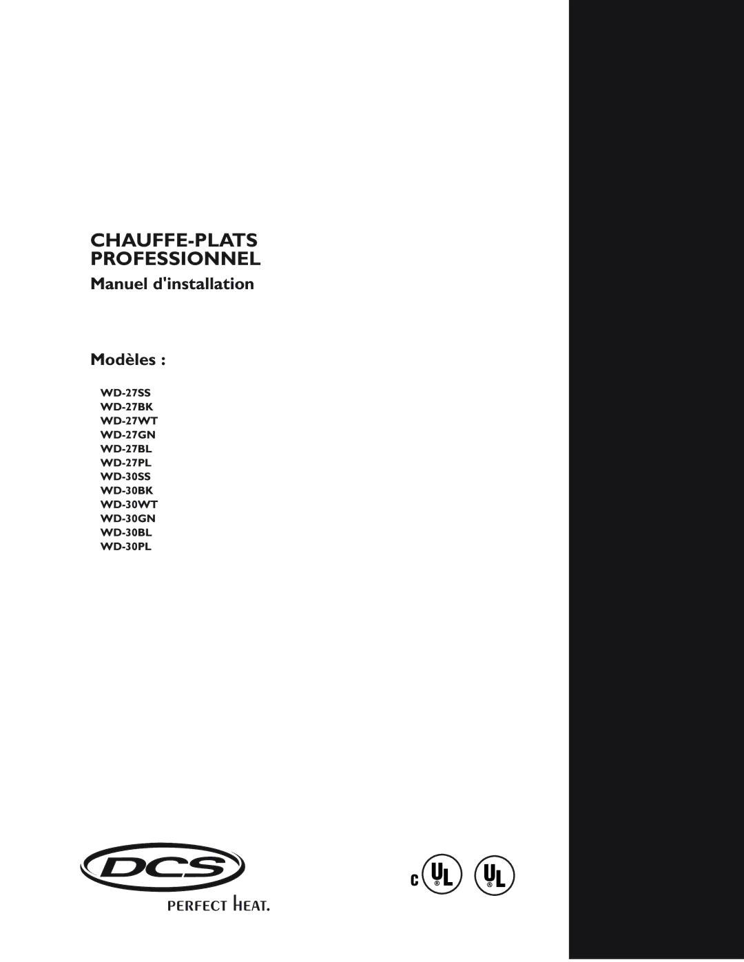 DCS WD-30-BL manual CHAUFFE-PLATS Professionnel 