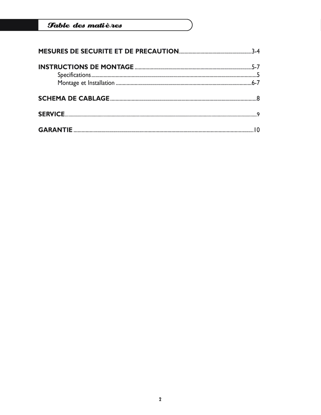 DCS WD-30-BL manual Table des matières, Mesures DE Securite ET DE Precaution 