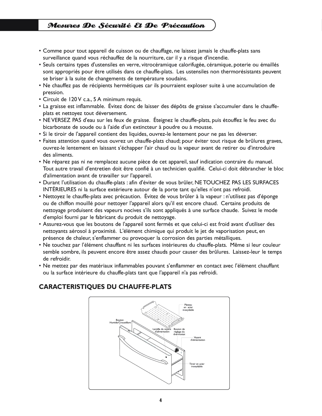 DCS WD-30-BL manual Caracteristiques DU CHAUFFE-PLATS 