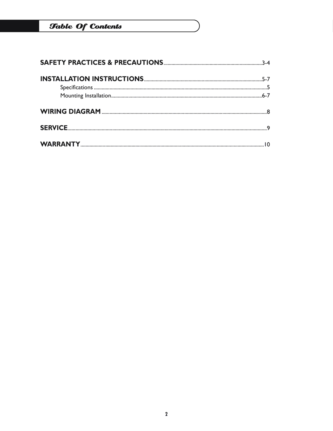 DCS WD-30-BL manual Table Of Contents 