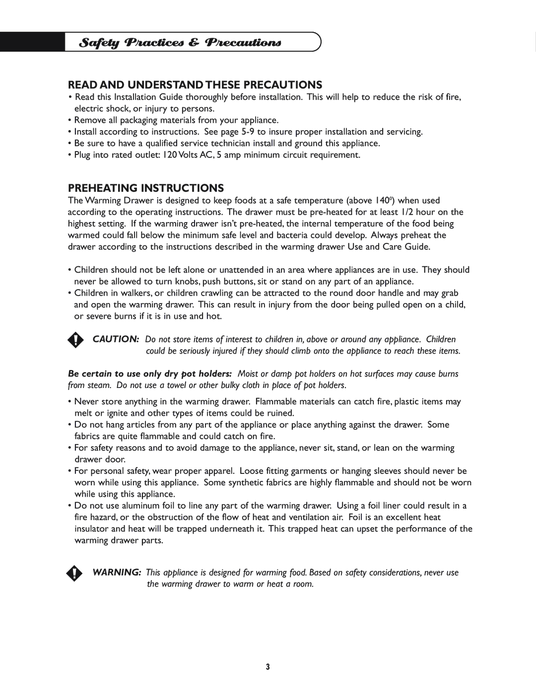 DCS WD-30-BL manual Safety Practices & Precautions, Read and Understand These Precautions, Preheating Instructions 