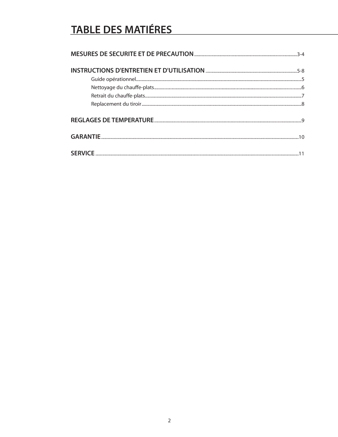 DCS WDS-27, WDI, WDS-30 manual Table DES Matiéres 